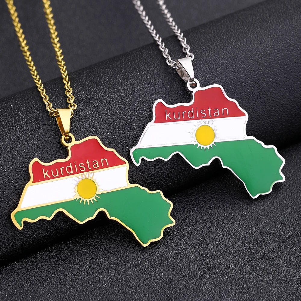 Kurdistan Map Pendant Necklace Stainless Steel For Women Gold Silver Color Charm Fashion Sweater Necklace Jewelry Gift