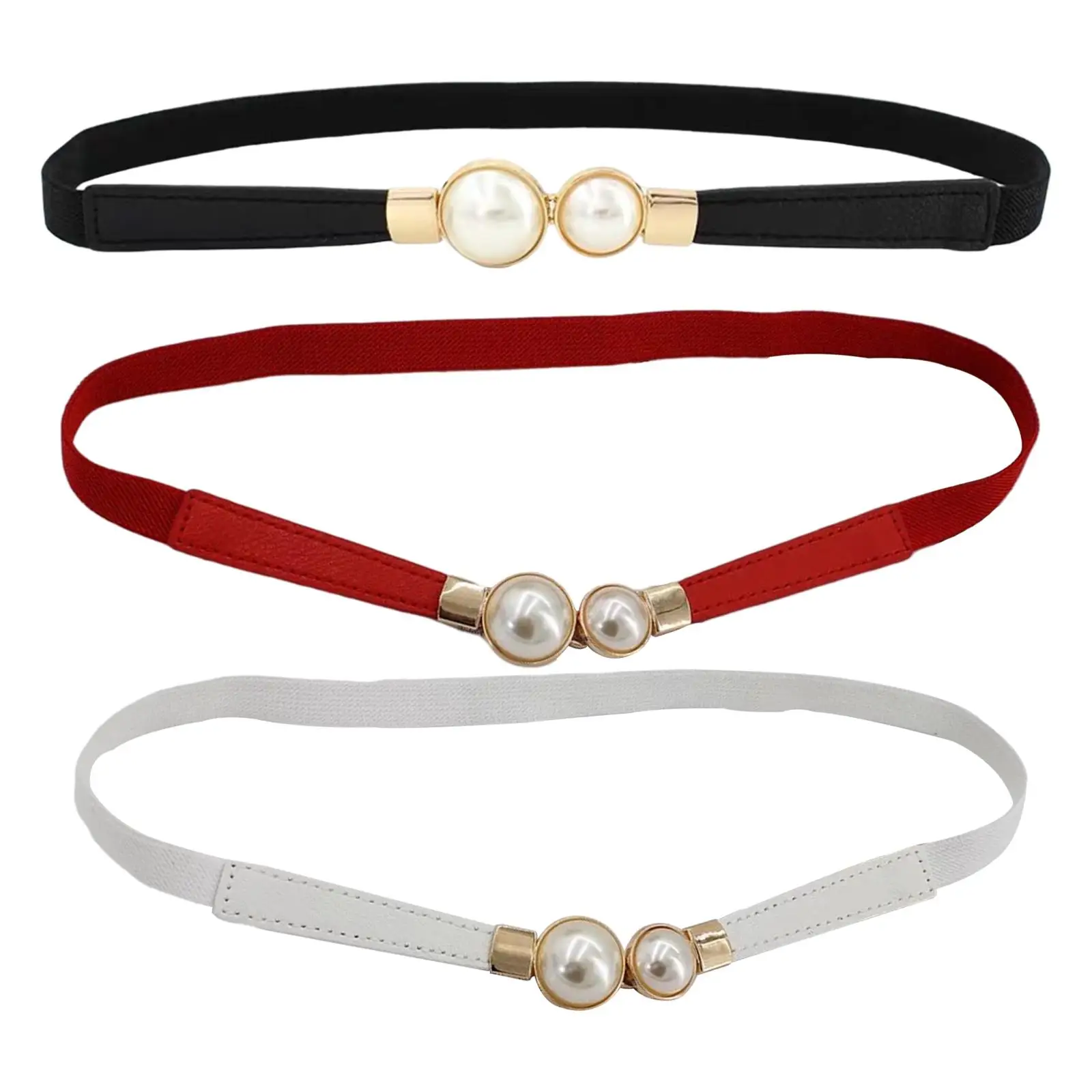 

Women Skinny Waist Belts Stretch Waist Buckle Belts Thin Elastic Waist Wrap Belts Retro Faux Leather Waist Band Buckle for s