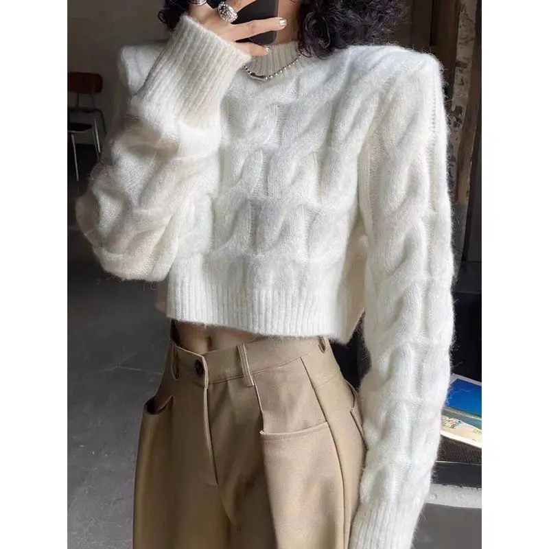 

Cropped Pullovers Women Casual Solid Half High Collar Long Sleeve 4 Colors Minimalist Ulzzang Knitted Sweaters Pull Femme Tender