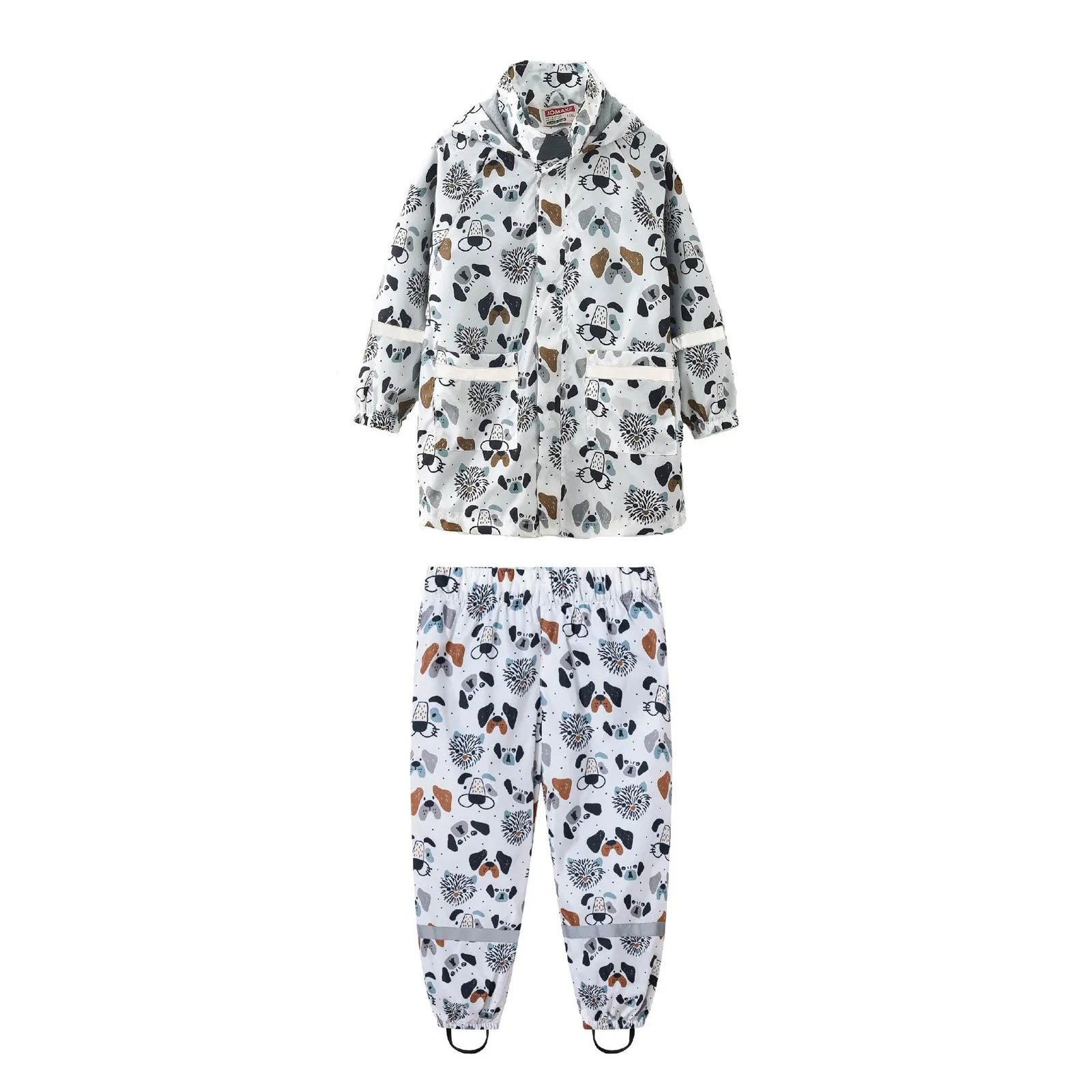 PU Waterproof Baby Boy Clothing Sets Outdoor Sport Girls Rain Suits Hooded Jacket Overall Chilren Costume Kids Tracksuit