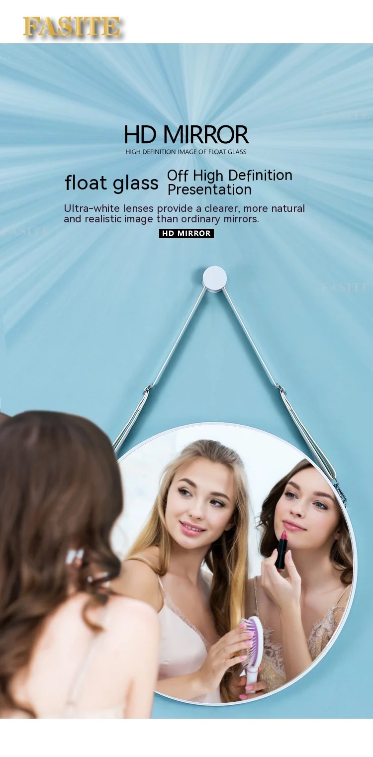 Description Picture 5 of itemNordic Bathroom Mirror Round Wall Mount Mirror Hanging Ornament Salon Bathroom Decor Mirror Safety Explosion-proof