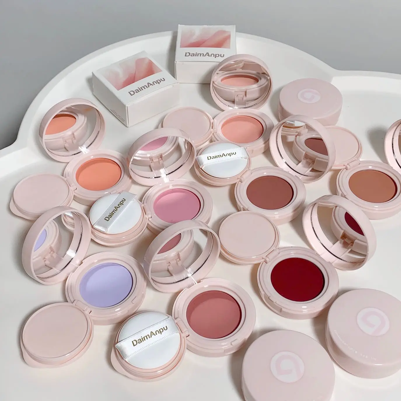 Monochrome Blue Blusher Shadow Cream Mashed Potatoes Texture Cheek Blush Natural Multi-purpose Eye Shadow Mud With Cushion Puff facial blusher,monochrome blush,blush cream,cream blusher