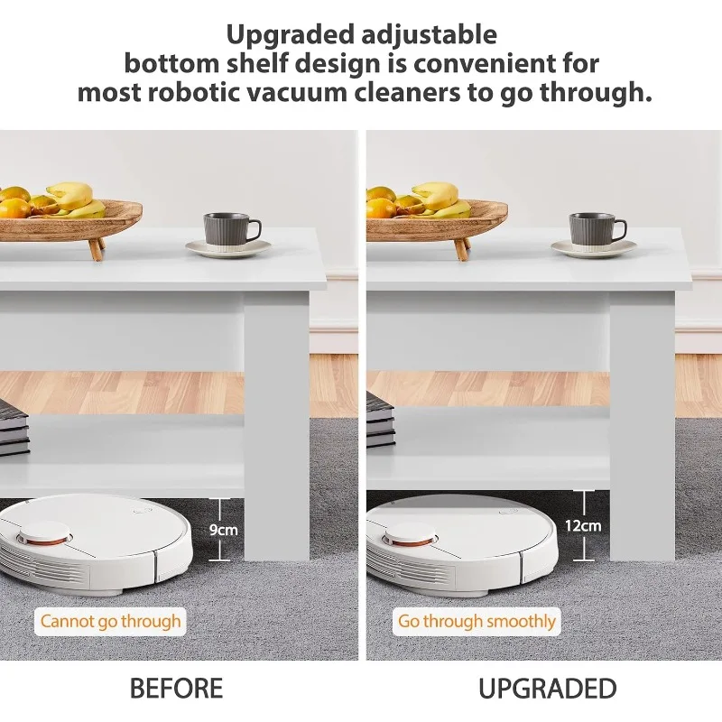 Raised top coffee table with hidden compartment and storage shelf, adjustable tabletop dining table, white, 47.5 "L 5