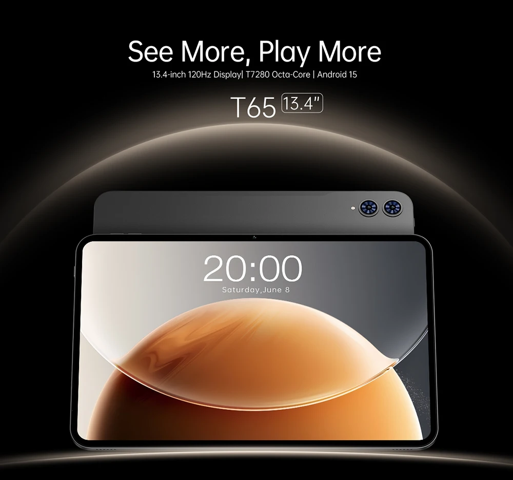 TECLAST T65 Tablet, 13.4-inch 120Hz Display, Android 16, T7280 8-Core CPU, 26GB RAM (6GB+20GB), 128GB ROM, 4G LTE, GPS, 8000mAh, Type-C Charging, Octa-Core Processor, High Performance Gaming Entertainment Learning Business Tablet PC