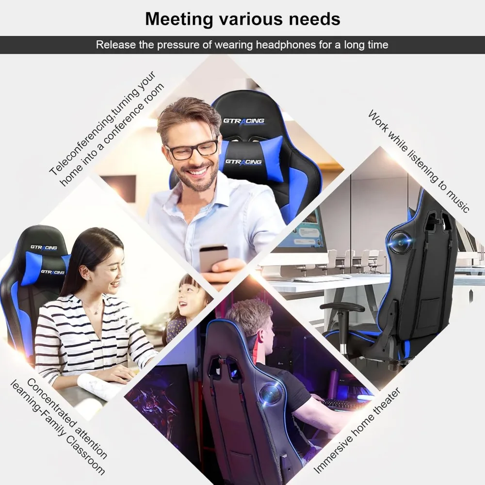 Gaming Chair with Speakers Bluetooth Music Video Game Chair Audio Ergonomic Design Heavy Duty Office Computer Desk Chair 6