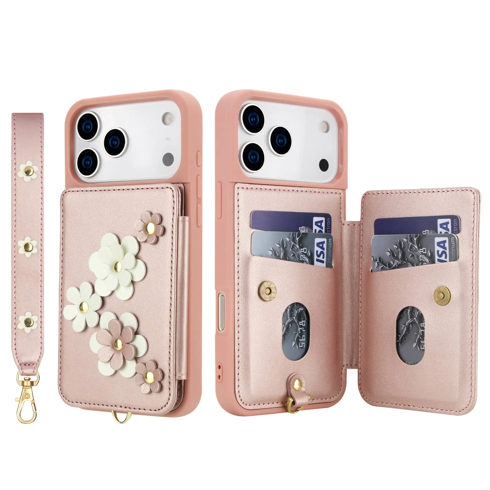 Stylish Flower Design Crossbody Wallet Case with Card Holder & Magnetic Kickstand - Shockproof Protection