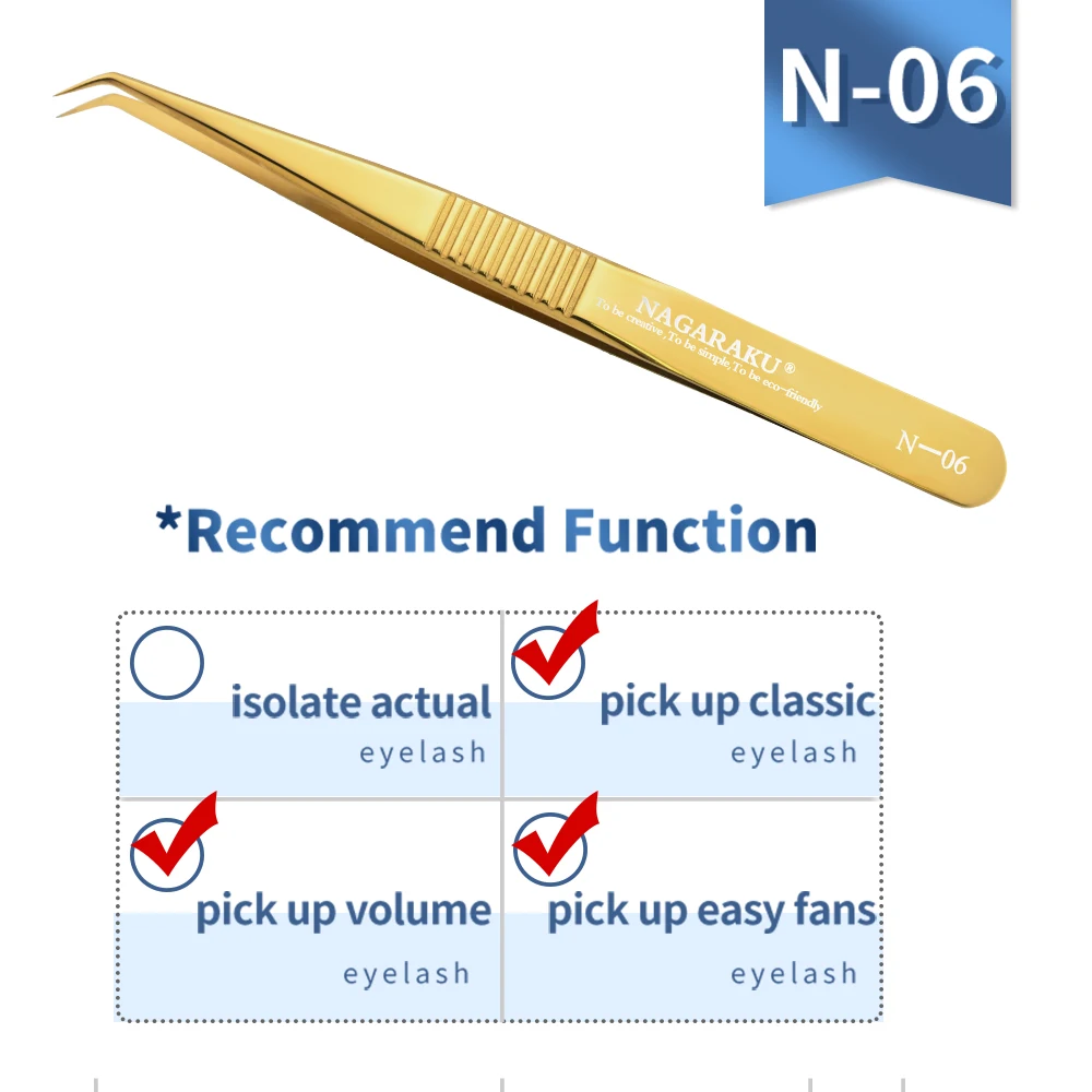 Eyelash Tweezers NAGARAKU Eyelash Extension Tweezers Makeup Tools Stainless Steel Golden Style