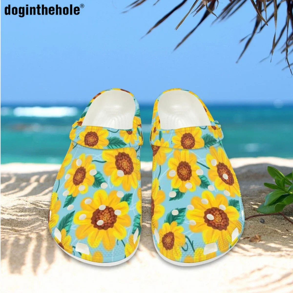 Fashion Trend Sunflower Design Women Hole Shoes Summer Light Breathable Outdoor Beach Sandals Home Non-slip Slipper