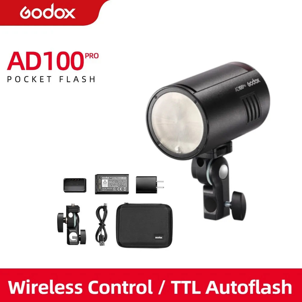 

Внешняя вспышка Godox AD100pro 100Ws 2,4G HSS 1/8000s с литиевой батареей 7,2 В/2600 мАч для Sony Nikon Canon Fujifilm