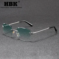 HBK Vintage lunettes de soleil sans cadre hommes luxe vague coupe métal lunettes de soleil pour femmes voyage Shopping nuances lunettes UV400 1