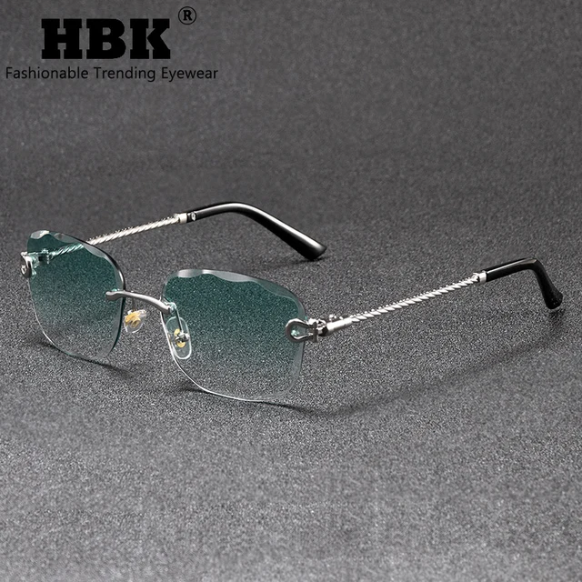 HBK Vintage lunettes de soleil sans cadre hommes luxe vague coupe métal lunettes de soleil pour femmes voyage Shopping nuances lunettes UV400 1