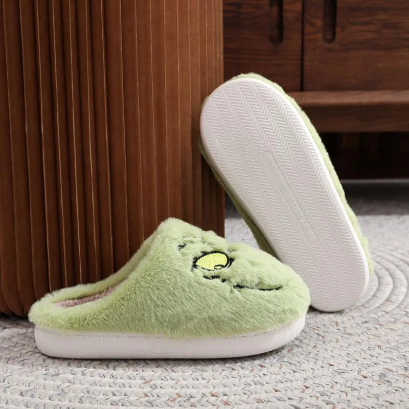 

New girl Christmas Plush Slippers Women Winter Warm Cute Home Green Haired Monster Slippers woman Funny Non Slip Cotten Shoes