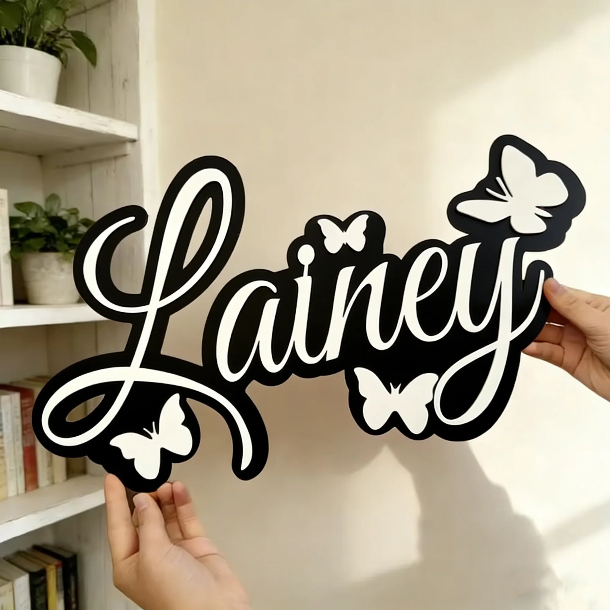 1Pc Custom Name Butterfly Style Wooden Name Plaque,Home Room Office Wall Door Decor,DIY Paintable,Nursery Birthday Wedding Gift 4