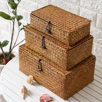 Handmade Wicker Woven Storage Box Rattan Storage Finishing Basket with Lid Sundry Bath Cosmetic Towel Container Laundry Basket 1