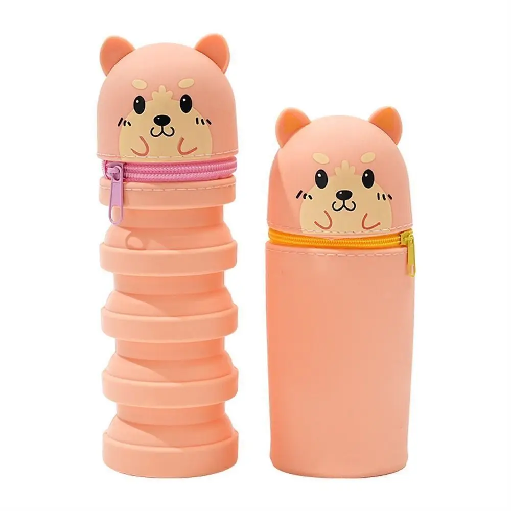 Cartoon Silicone Pencil Case Animal Shape Desk Organizer Stationery Storage Bag Folding Pen Pouch Pencil Holder School Supplies 3