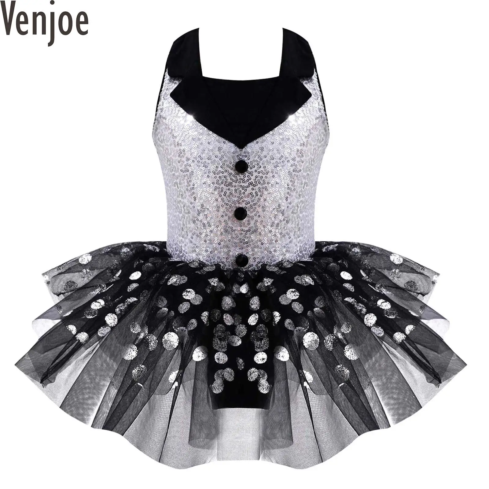 

Kids Girls Ballet Tutu Dress Sleeveless Suit Sequins Polka Dots Ballerina Dancewear Mesh Glitter Latin Jazz Modern Dance Dress