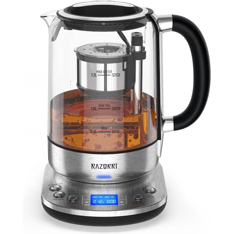 Razorri Electric Tea Maker 1.7L with Automatic Infuser for Tea Brewing, Stainless Steel Glass Kettle, Presets for 5 Types