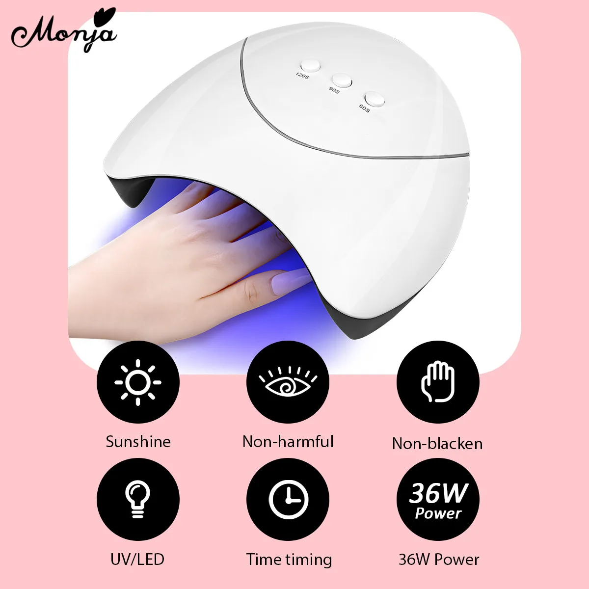 

Monja 36W Nail Dryer Polish Building Gel Curing 12Pcs LEDs Smart Auto Sensor USB Charging UV LED Lamp Manicure Machine