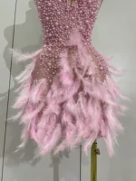 Women Luxury Rhinestones Pearls Feathers Halter Backless Short Dress Women Sexy Celebrate Birthday Dress Nightclub Stage Costume - Image 6