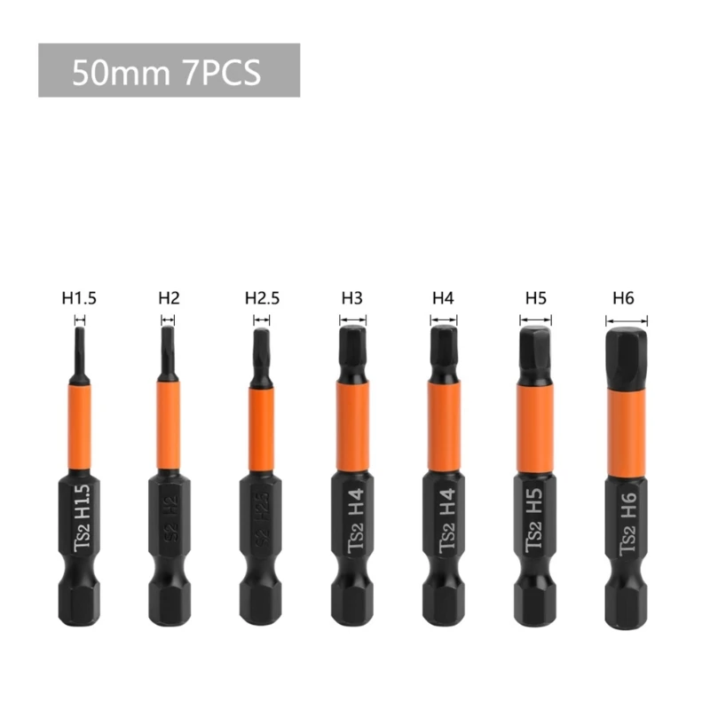 M6CF 7Pcs 자기 알렌 렌치 드릴 비트 세트 H 1.5-H6 MetricImpact 육각 머리 스크루 드라이버 비트 세트 1/4 인치 육각 비트
