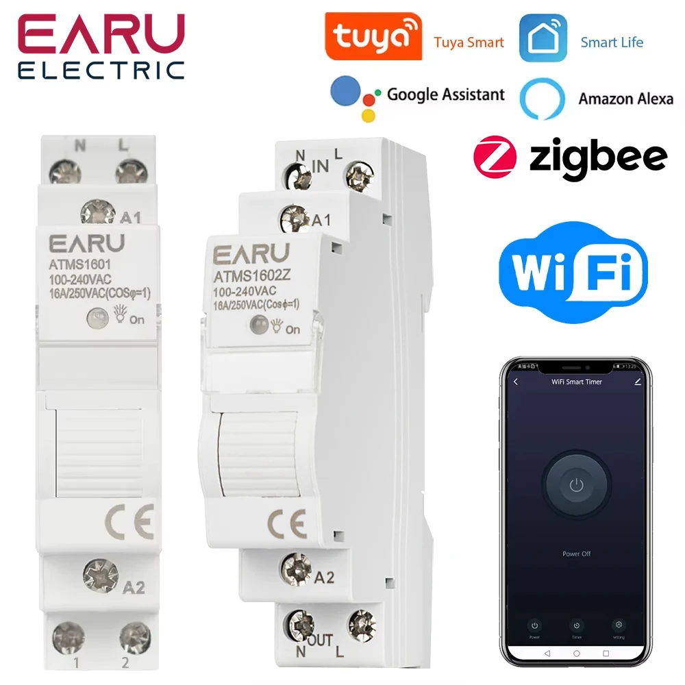 AC 110V 220V 16A Din Rail WIFI Zigbee Smart Timer Relay Switch Circuit Breaker R