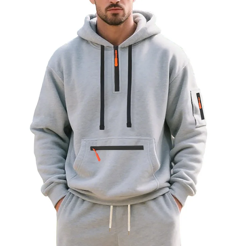 Mens Casual Autumn Winter Long Sleeve Zip Hooded Sweatshirt