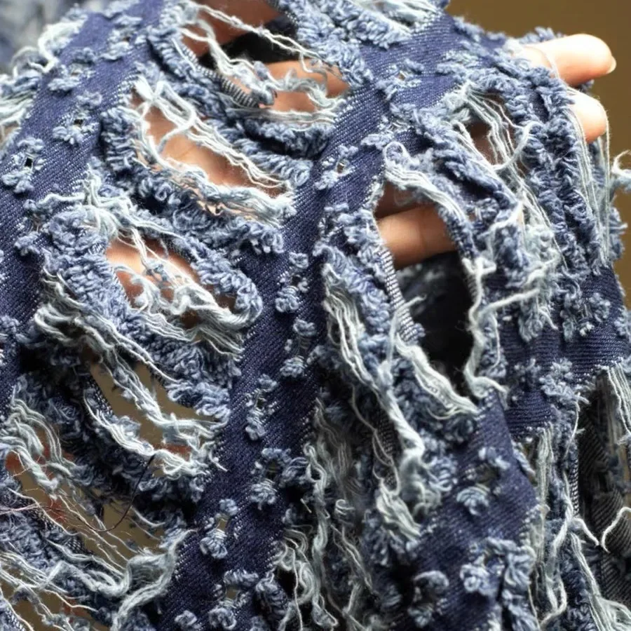 Vintage Distressed Denim Fabric For Laundered Jackets Box Bags Clothing Designers Raw Material From China For Men Women Children