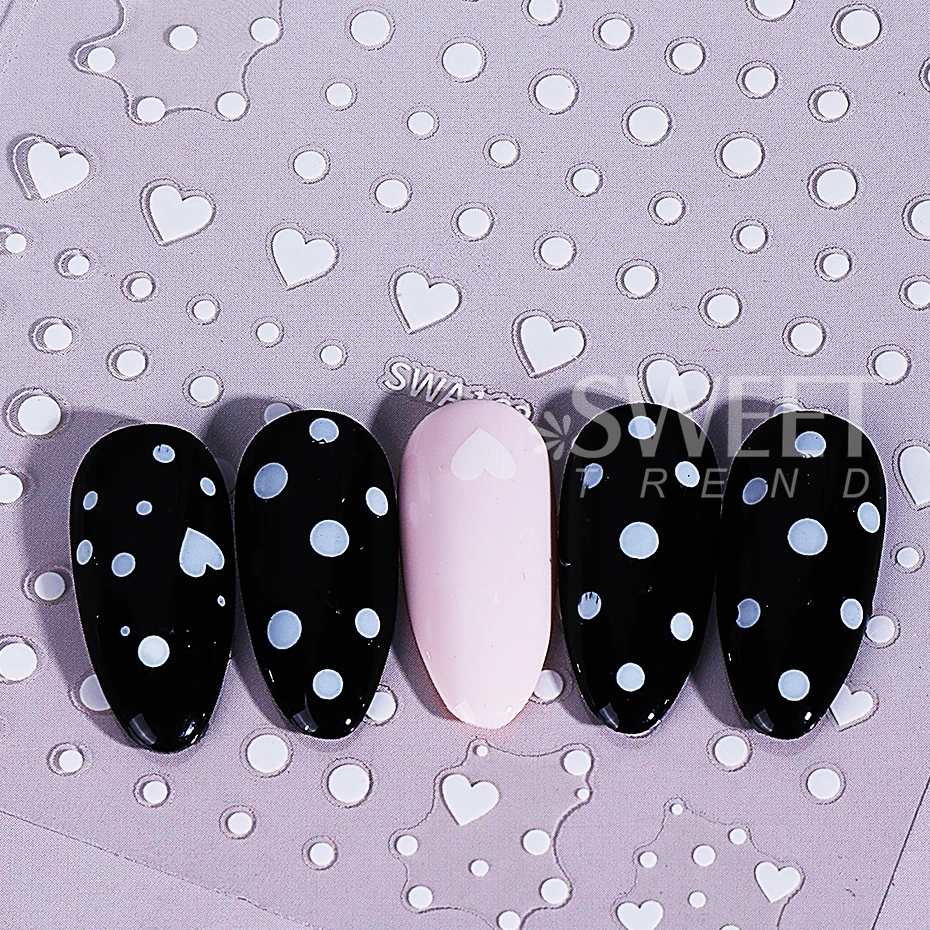 2/3pcs Valentine's Day Love Heart Nail Stickers Black White Peach Heart Dot Nail Decals DIY Romantic Manicure Decoration Sliders
