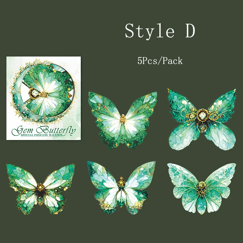 Set of 5 Glitter Butterfly Decorative Stickers for Journaling and Scrapbooking
