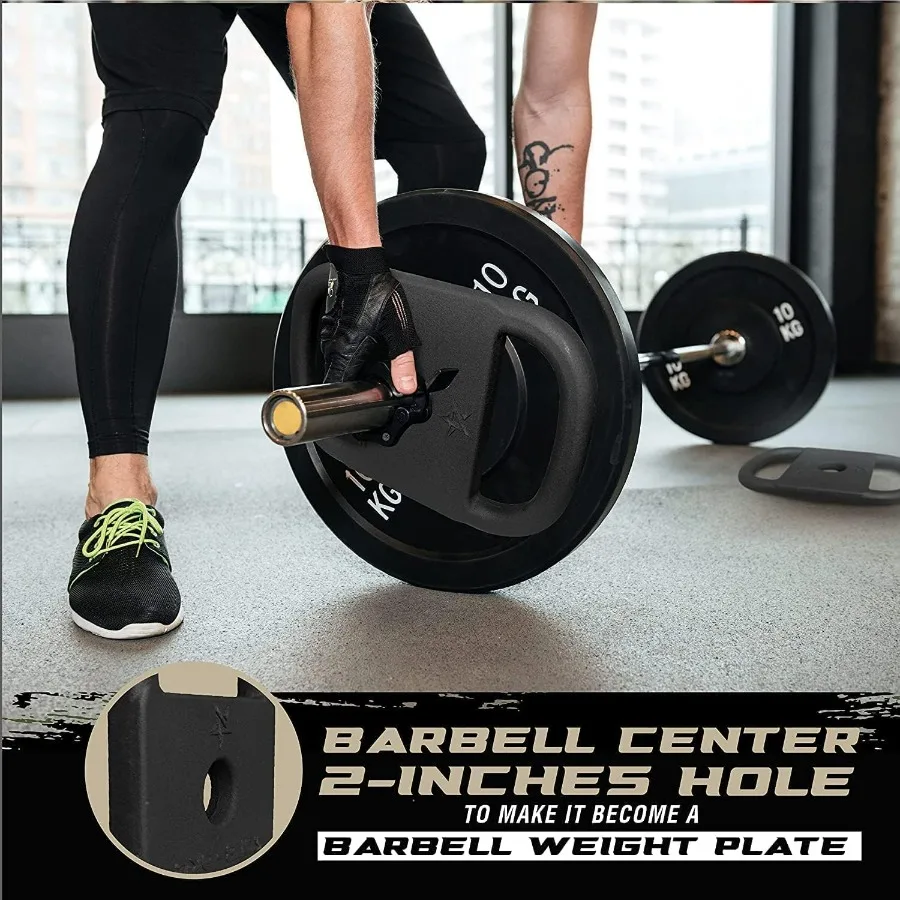 Cast Iron Rucking Weight with 2" Center Hole, Training Weight Plate with Upgraded Rounded Handle for Weighted Walking, Lifting,