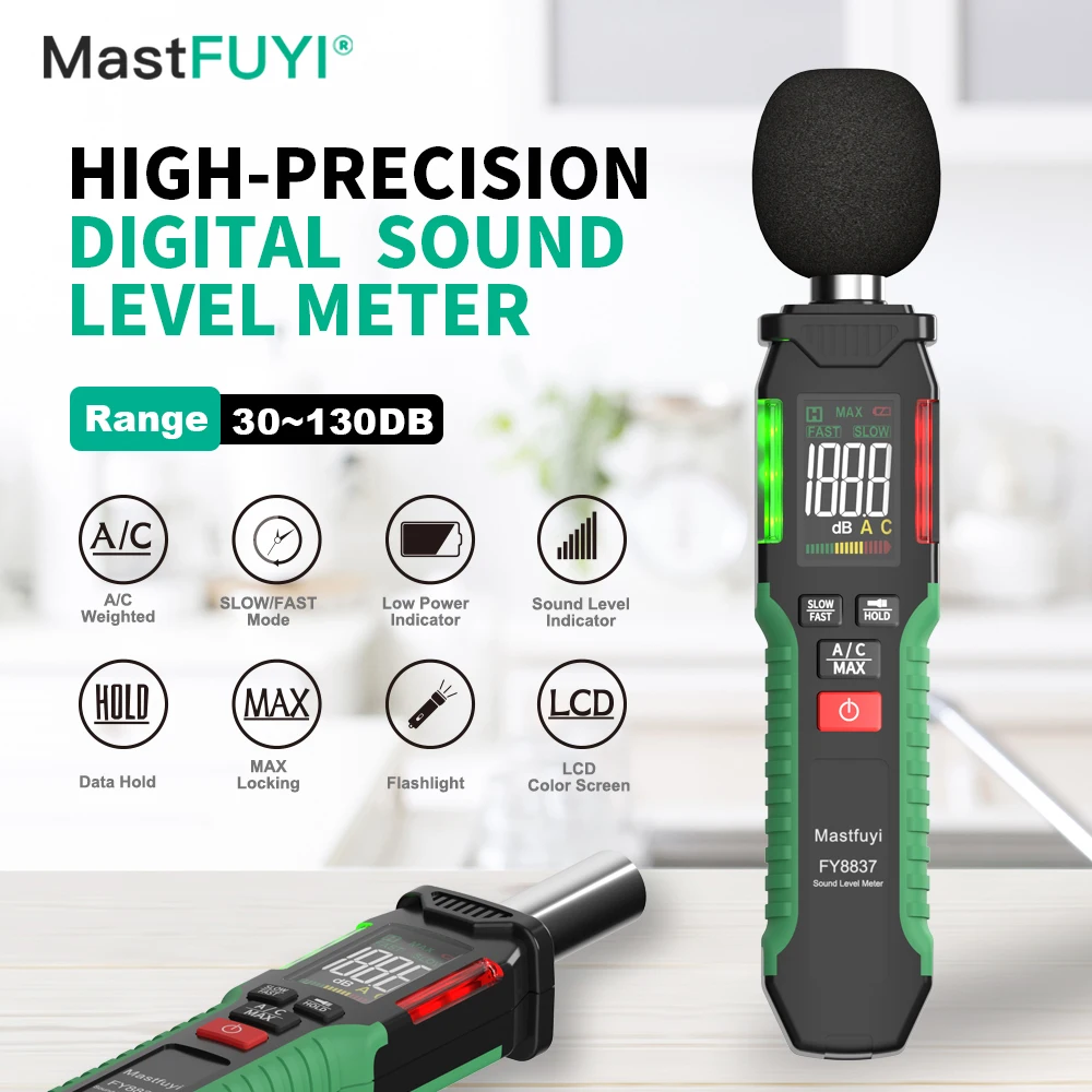 Sound Level Meter Digital Noise Meter MASTFUYI FY8837 Sound Level Meter Noise Measuring Instrument Digital Handheld DB Metro 30~130dB Audio Measuring Instrument