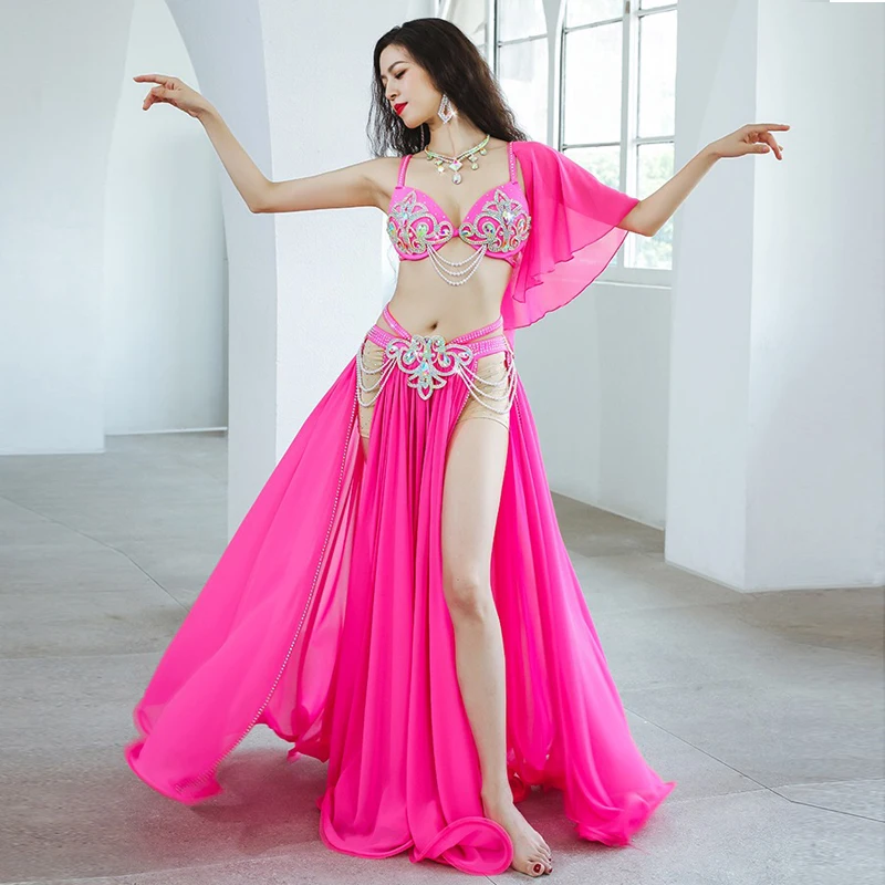 

High-end Competition Suit Belly Dance Suit Diamond Inlaid Bra Split Big Skirt Sexy Performance Suit Suit Women's Adult