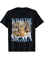 EWH Men Women What The Sigma Funny Meme Cat For Cat Lovers T-Shirt 1