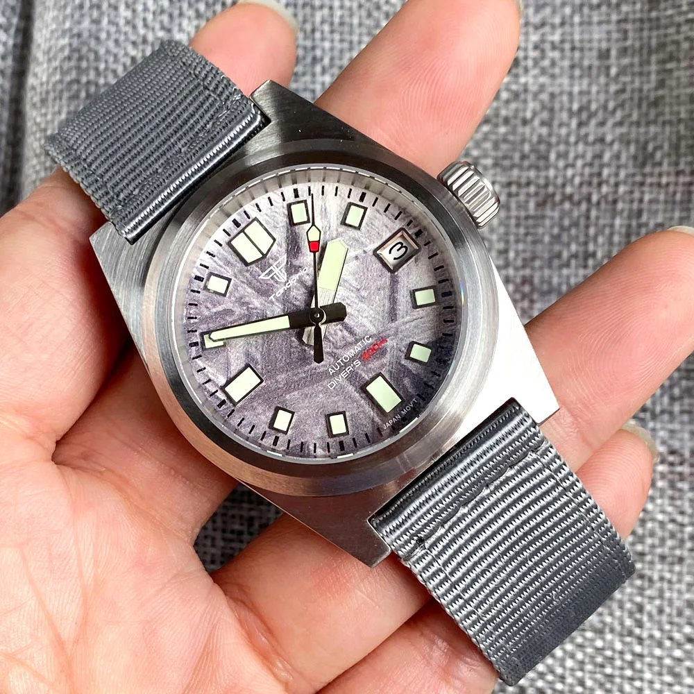 Tandorio 20Atm Dive Nh35A Orologio Da Uomo 38Mm Custodia Automatica Per Spazzole Ad Arco Vetro Zaffiro Ar Vite Luminosa Corona Quadrante Grigio Cintur