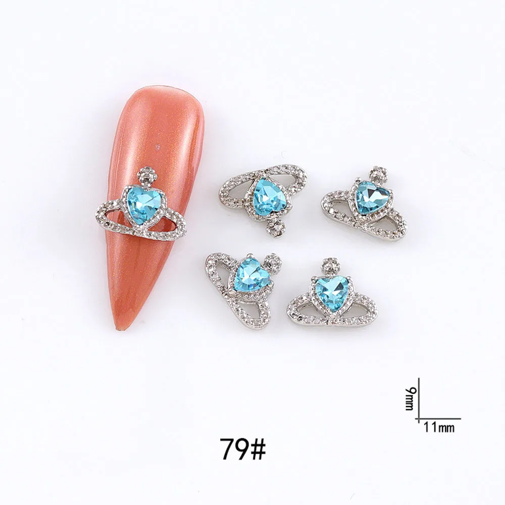 10Pcs/lot 3D Alloy Planet Nail Art Charms Colorful Gold/Silver Metal Rhinestone 11*9mm Heart Saturn Decorations DIY Nail Parts
