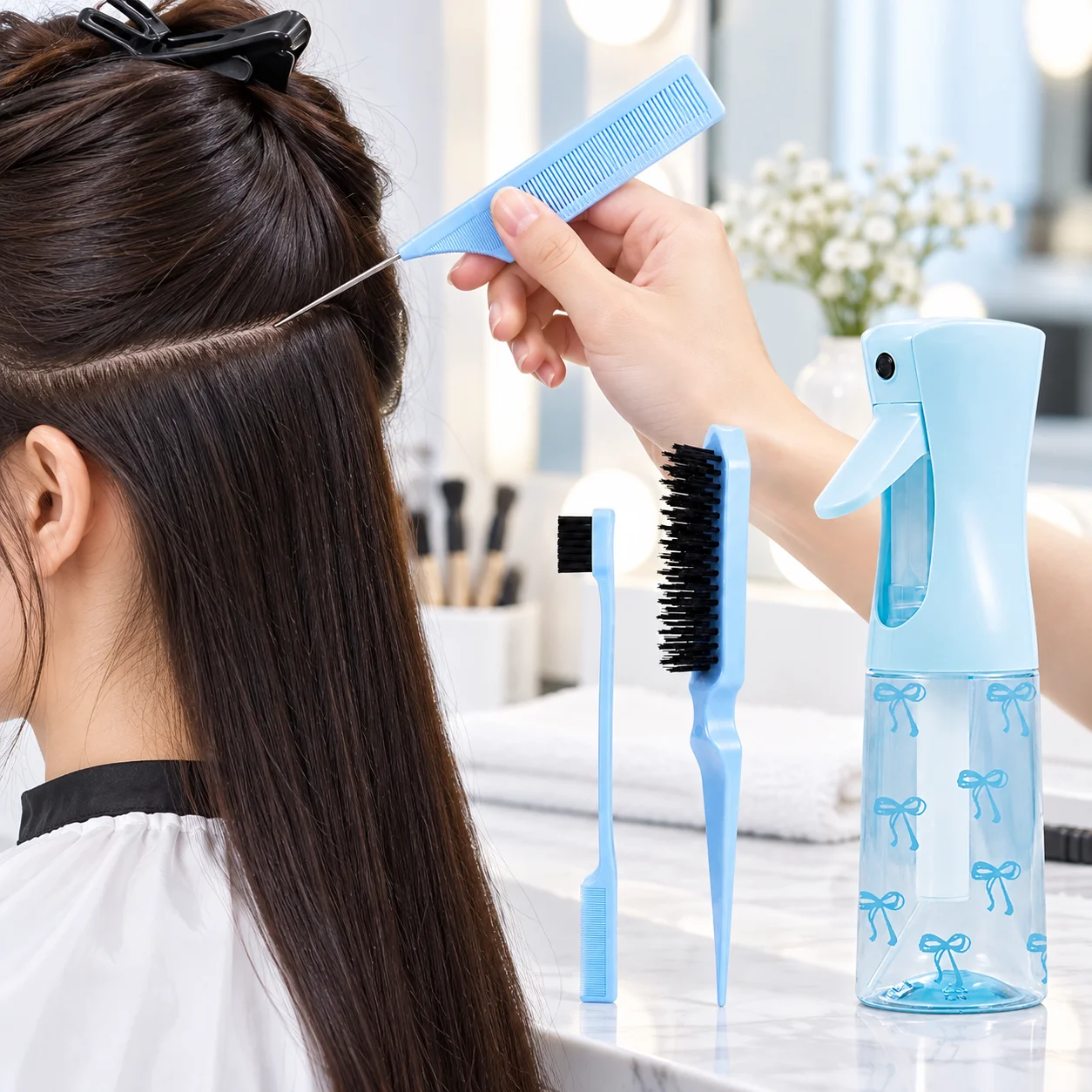 Hair Styling Tools Set Lightweight Edge Brush Teasing Brush Rat Tail Comb Spray Bottle Hair Care Kit Salon Beauty Accessories