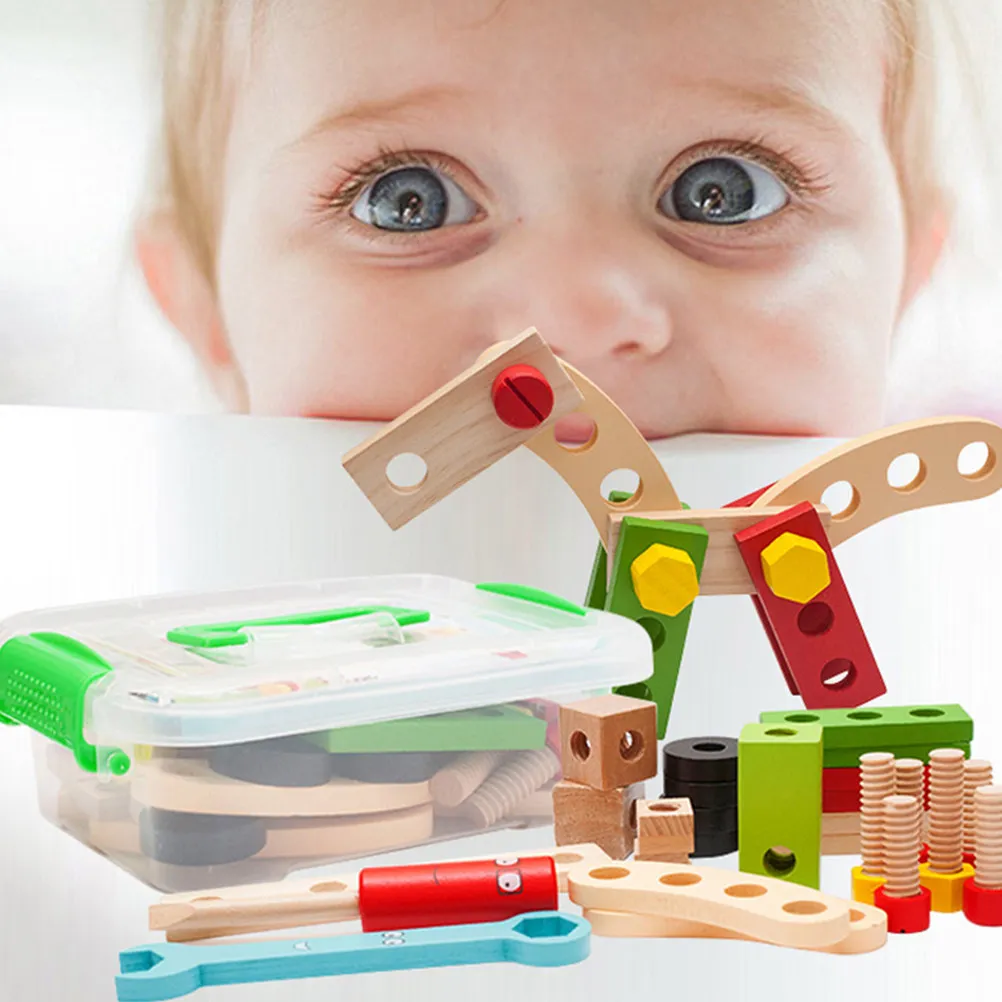 1세트 어린이 시뮬레이션 나무 DIY 공구 나사 너트 조합 분해 교육용 수리 놀이 키트
