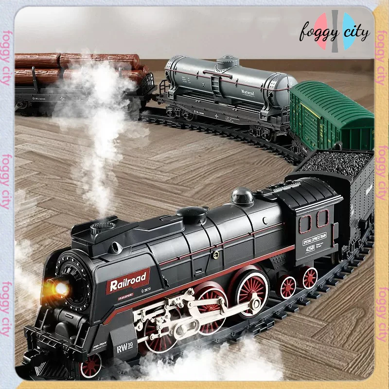 

Retro Steam Train Simulation High Speed Rail Parking Lot Children's And Boys Electric Track Toys Retro Model Birthday Gift