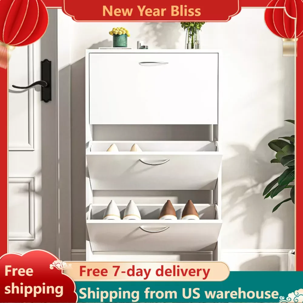

3-Flip Drawers Shoe Cabinet, Freestanding Shoe Rack Shoe Cupboard Organizer, Entryway Shoe Storage Organizer for Home or Office