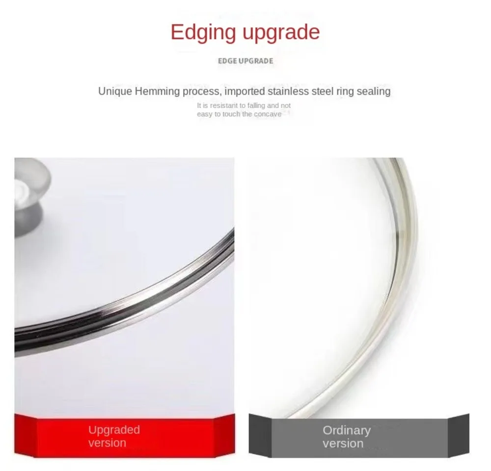 Description Picture 5 of itemDurable Tempered Glass Pot Cover Round Anti-scalding Frying Pan Cover Universal Stainless Steel Wok Pan Lid Cookware Parts
