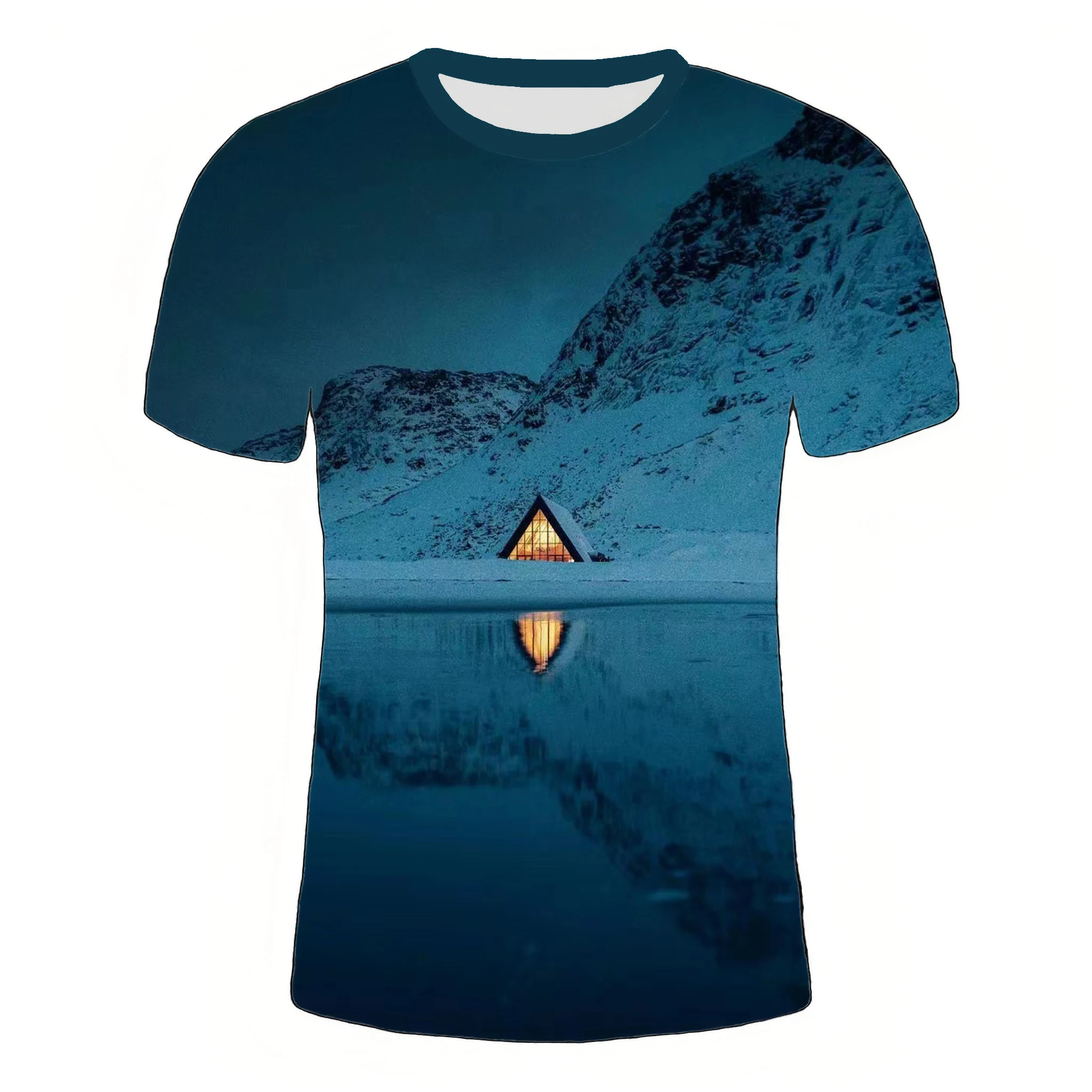 

New 2024 Men's outdoor casual breathable short sleeve 3D digital printed camping pattern top men's sports new design T-shirt