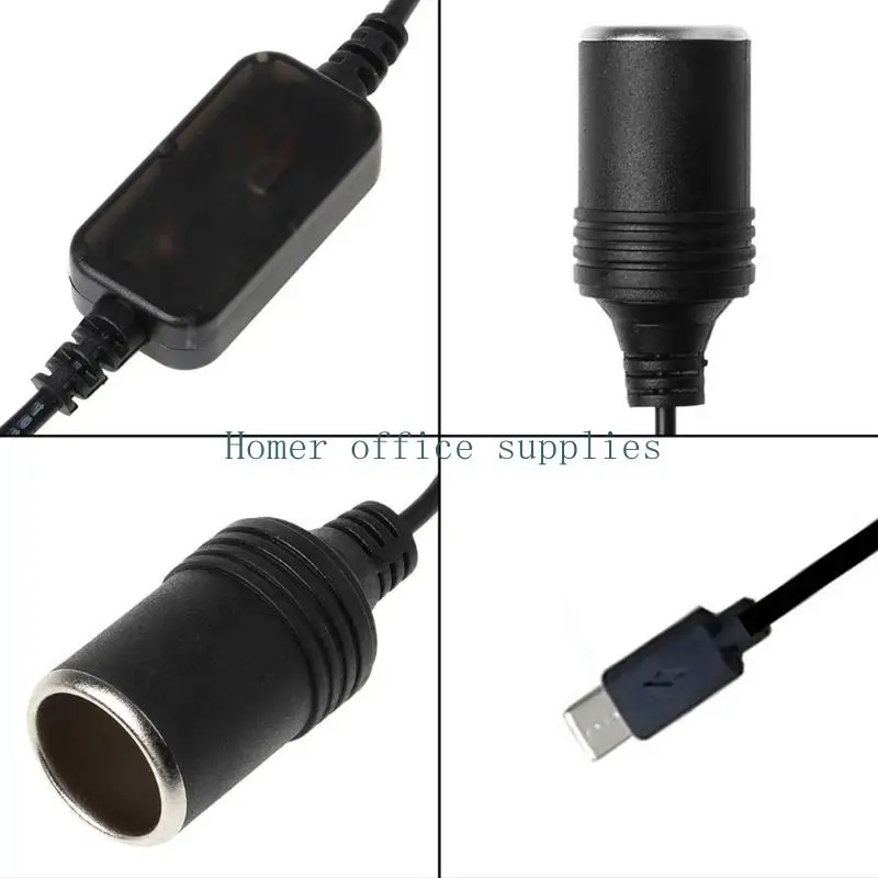K43B USB C PD 암형 C 수-12V 자동차 소켓 전원 케이블(전압 디스플레이 포함)