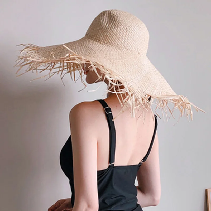 Summer Natural Raffia Sun Hat For Women Wide Brim fashion Ribbon Floppy Shade Straw Hat Girl Outdoor Vacation Beach hat panama beach hat women sun hat