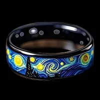 Unique Starry Night Pattern Men's Black Ring Personality Women Wedding Band Jewelry Unisex Party Accessories Wholesale - Image 3