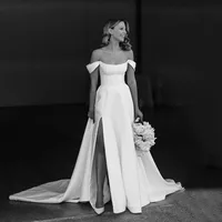 A Line Brides Dress For Wedding Women Bridal Dress Off The Shoulder Side Split Satin Wedding Dress Classic Civil Bridal Gown 1