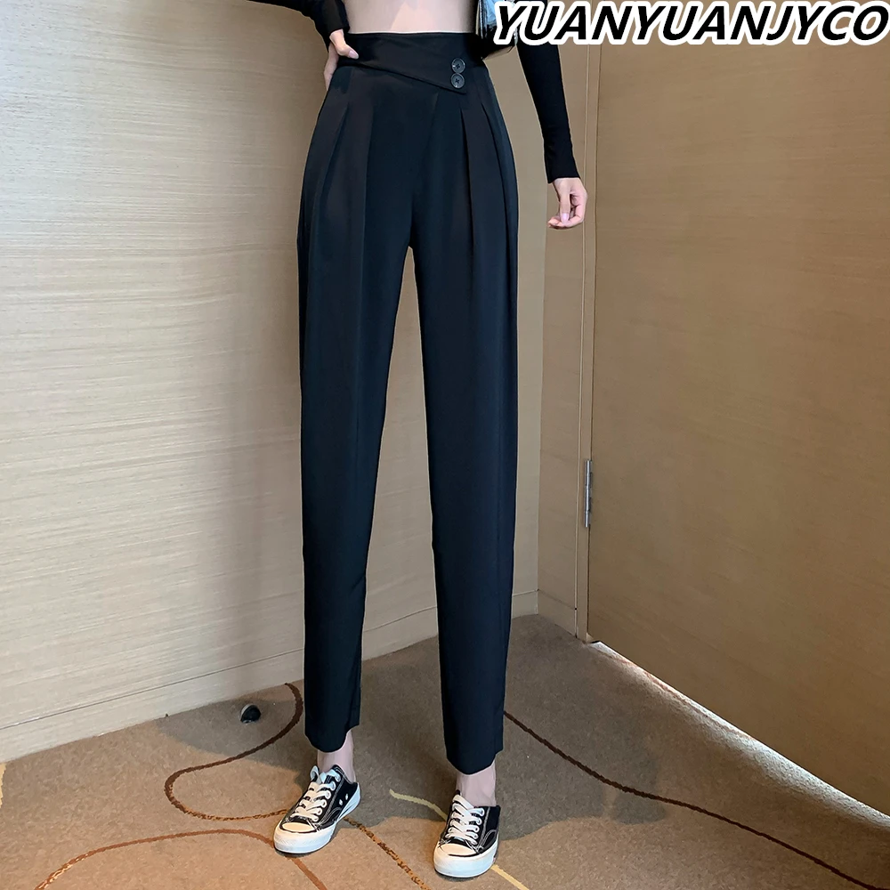 khaki pants YUANYUANJYCO Spring Autumn Women Long Casual Harem Pants Korean Style Fashion High Waist Buttons Khaki Black Cargo Trousers black cargo pants