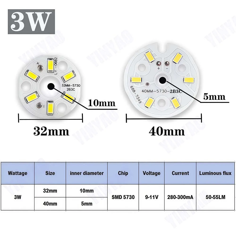 저렴한 10개 LED 라이트 보드 3W SMD5730 원형 전구 램프 소스 직경 32mm/40mm 빨간색/녹색/파란색/노란색/따뜻한/흰색/중립 조명