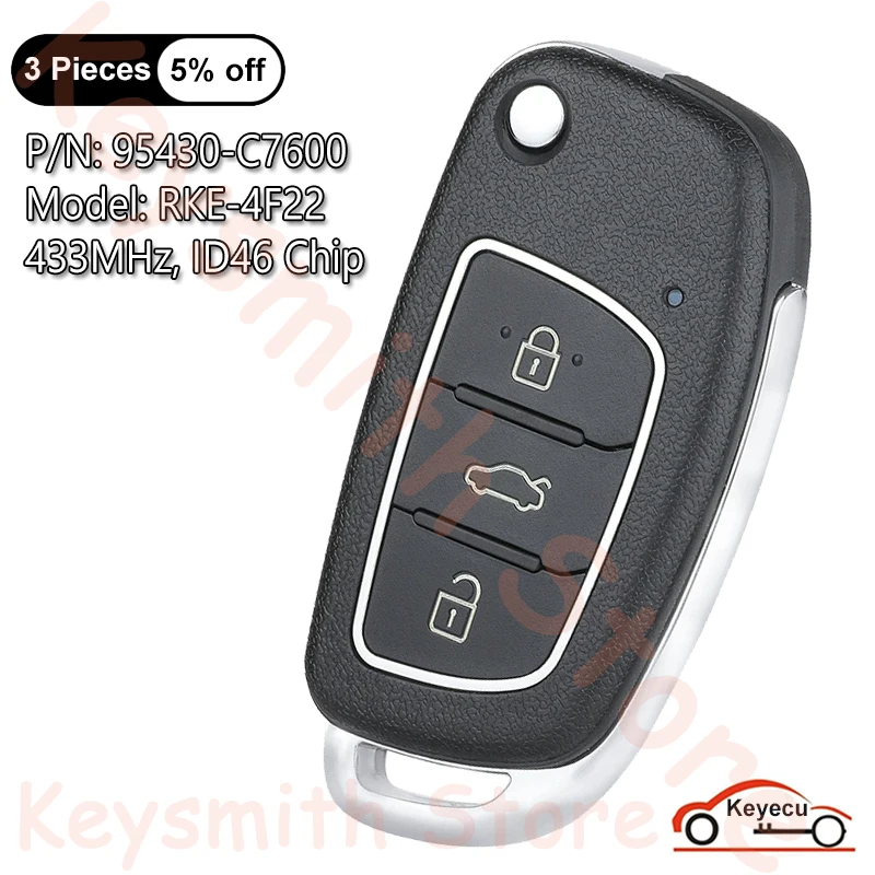 

KEYECU 3 btns 433 МГц ID46 чип для Hyundai i20 2010 2011 2012 2013 2015 2014 автоматический обновленный флип-пульт дистанционного управления 95430-C7600
