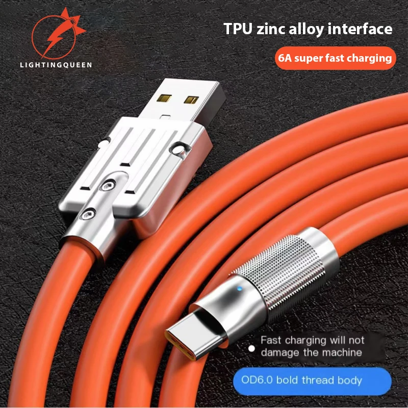 120W 6A Super Fast Charge Type C Liquid Silicone Cable Quick Charge USB