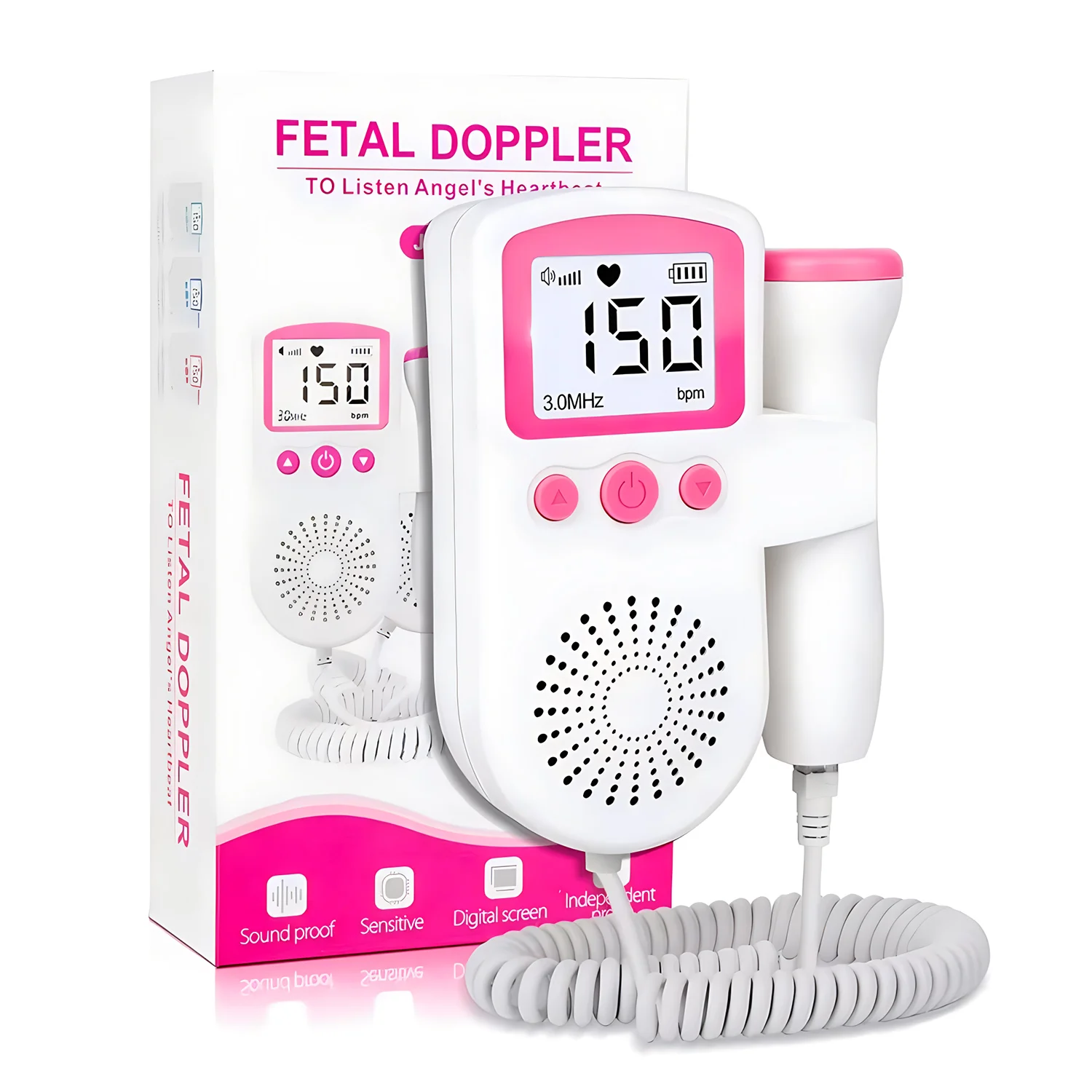 Household Fetal Doppler Baby Heartbeat Pocket Prenatal Detector Home Pregnant Heart Rate Monitor Detector Pulse Meter